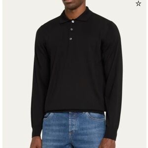 Brioni Cashmere Silk Black Polo Long Sleeve Knit Size  IT 56/ US 46 $1295 Retail
